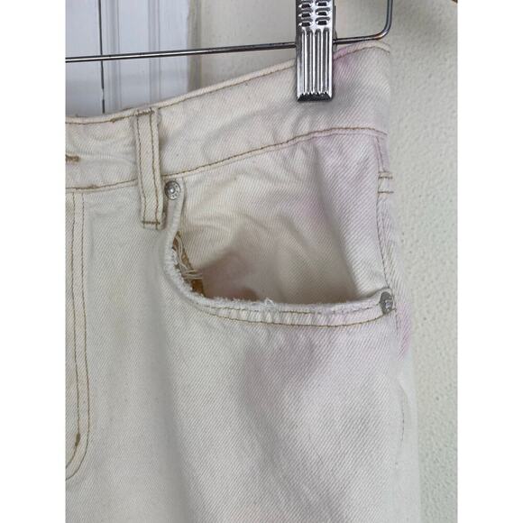 We the Free Women's 31 Cream Distressed Button Fly Wide Leg Crop Jeans - Picture 4 of 12